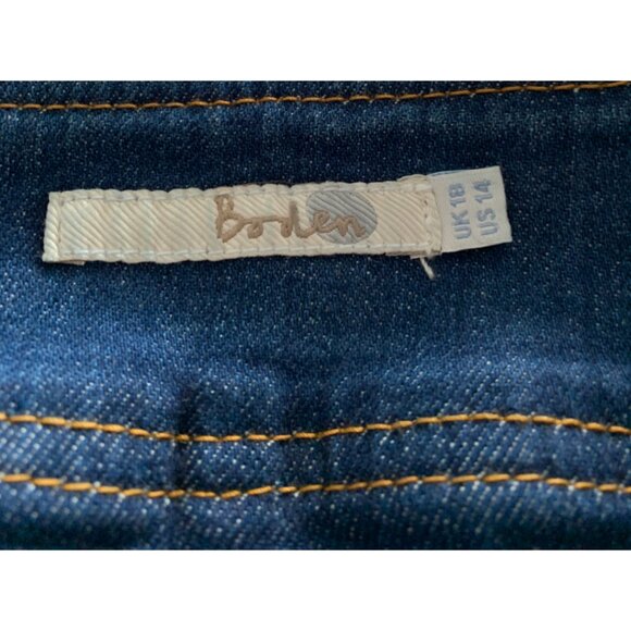 BODEN Womens' Dark Wash Denim Jean A-Line Snap Button Mini Skirt Size 14 - Picture 6 of 6